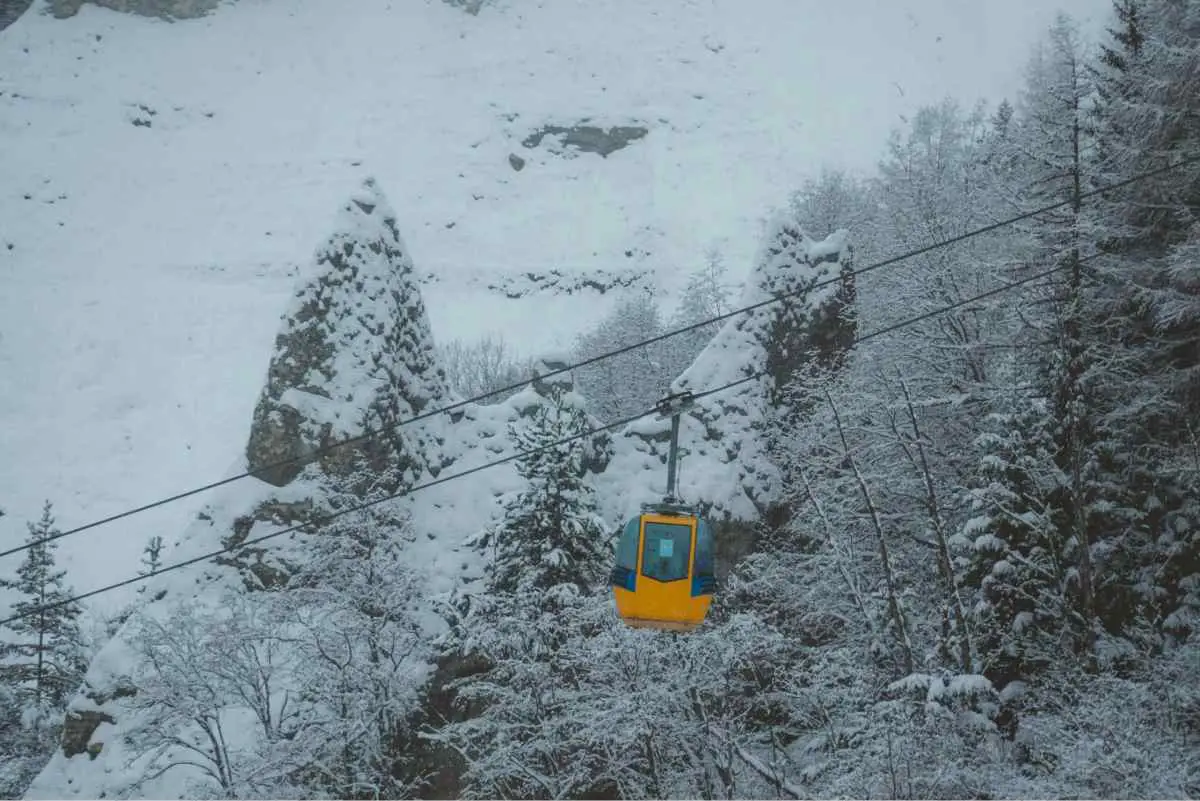 Yellow ski gondola taking skiers up the mountain at the Serfaus-Fiss-Ladis ski resort in Austria. Photo by Renaat Peeters from Unsplash